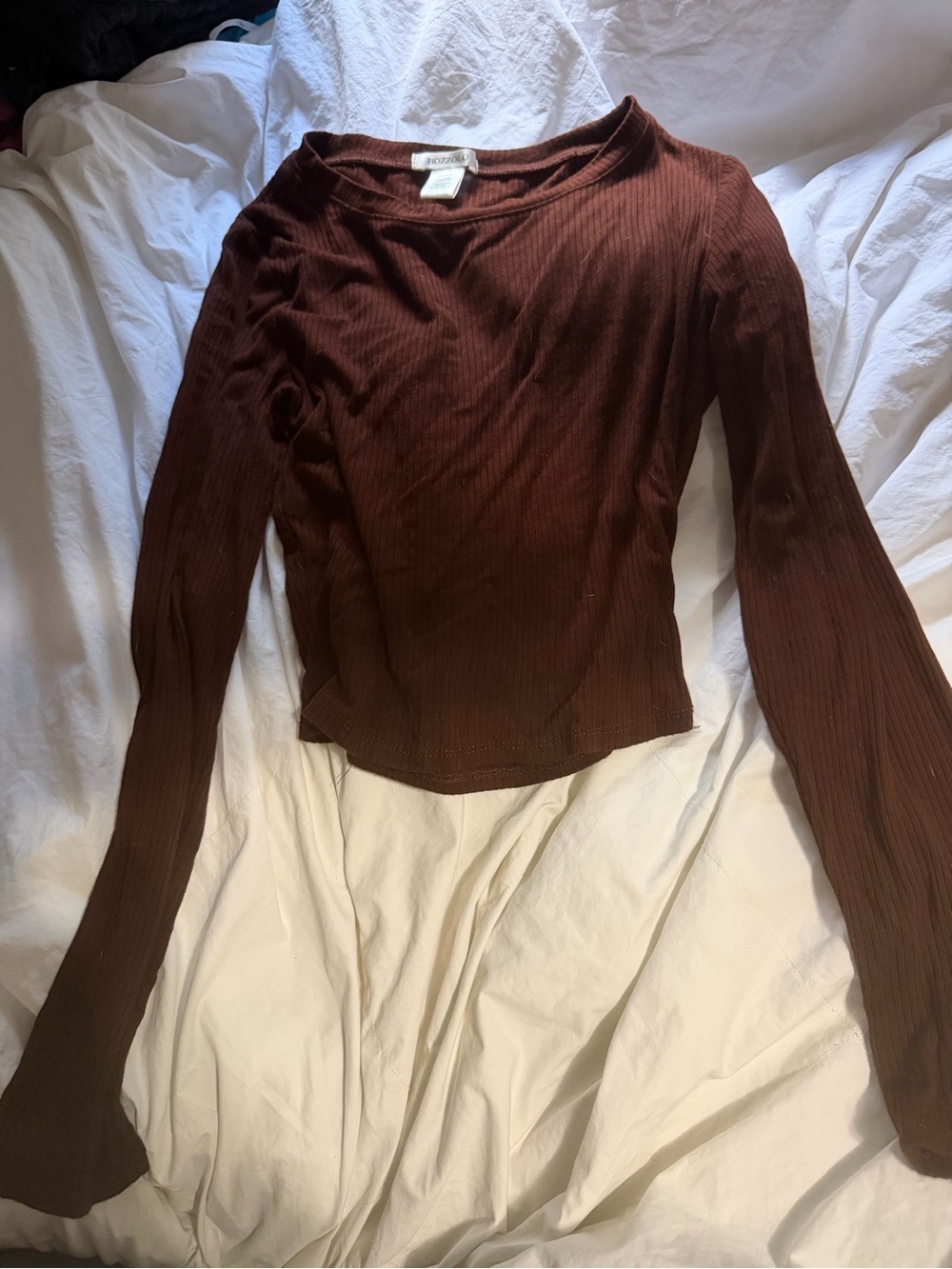 Bozzolo Brown Ribbed Long-Sleeve Tee